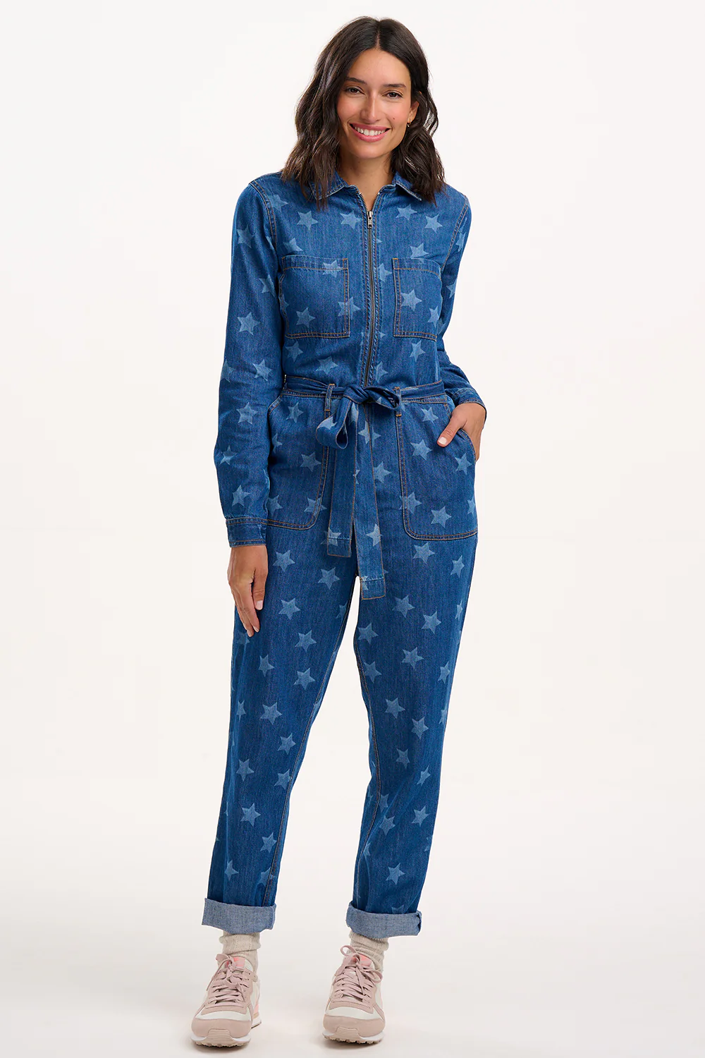 ANWEN Denim Boilersuit In All Stars Print - Image 3