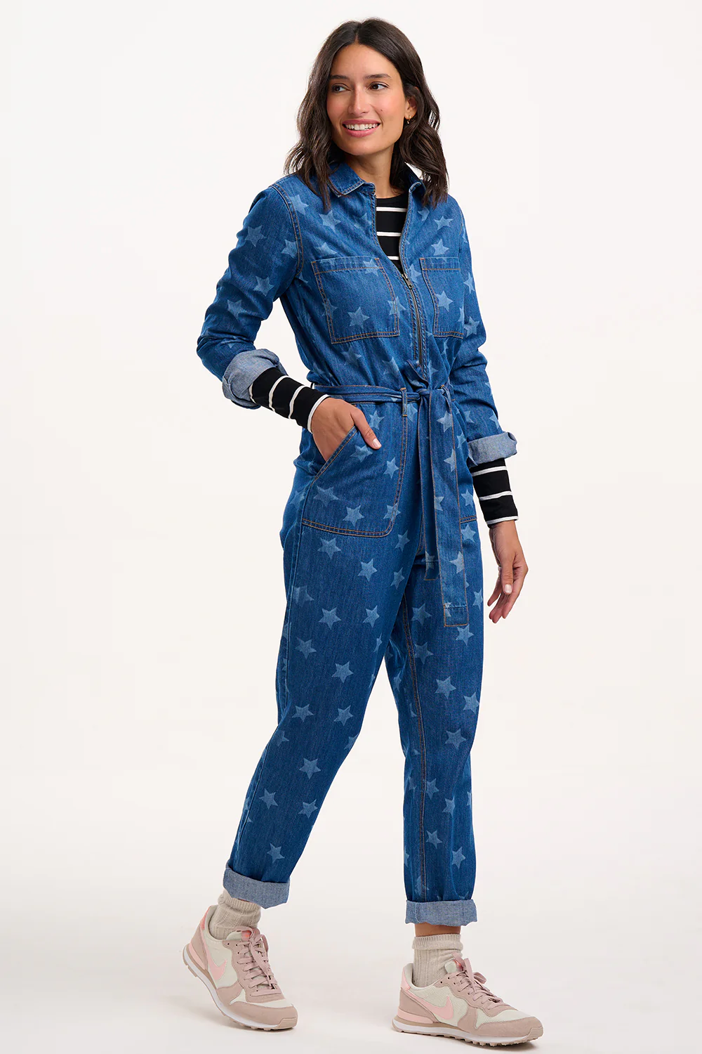 ANWEN Denim Boilersuit In All Stars Print - Image 5