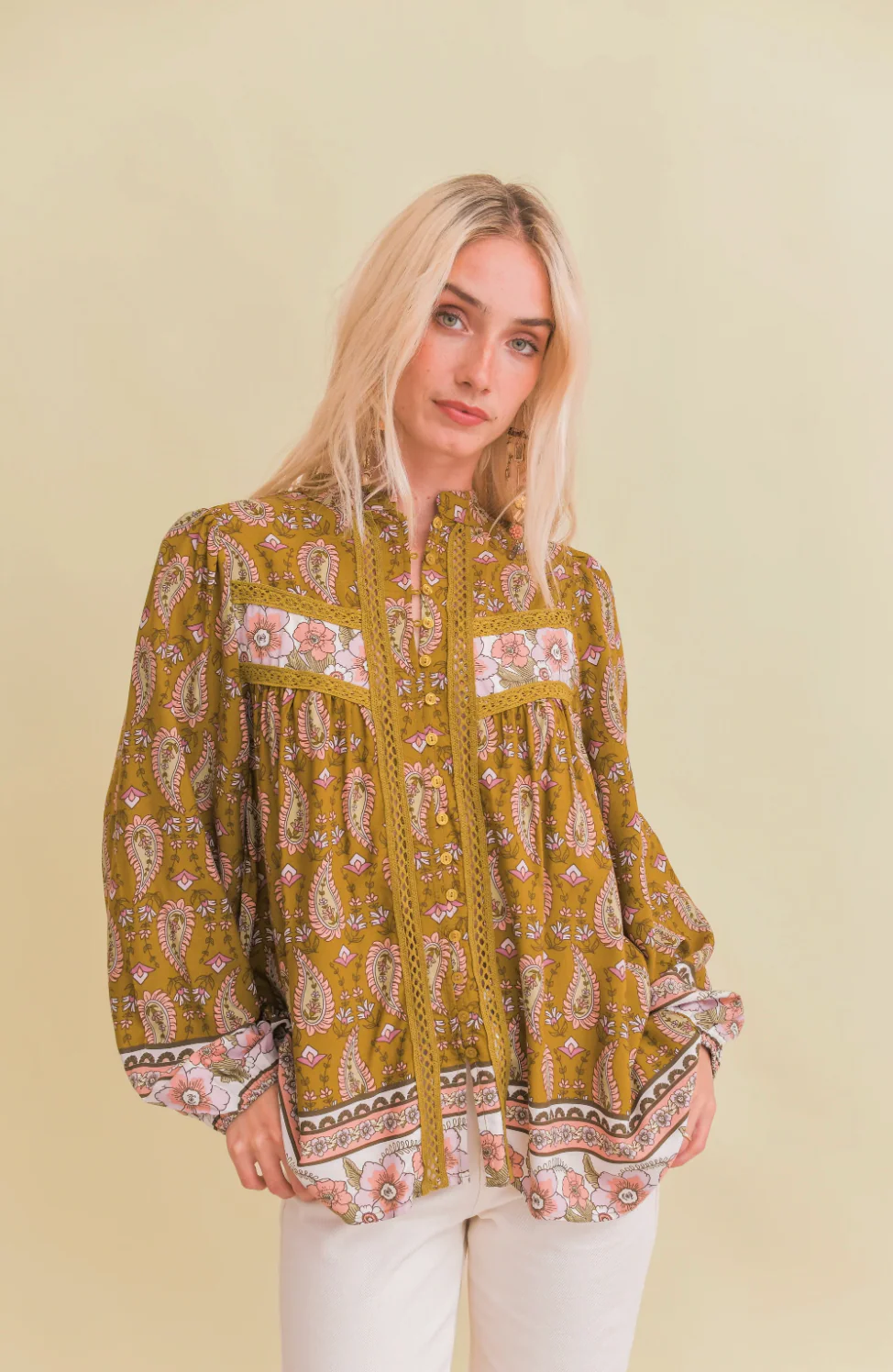 BEE Blouse in Mustard Gold Amalie Print - Image 3
