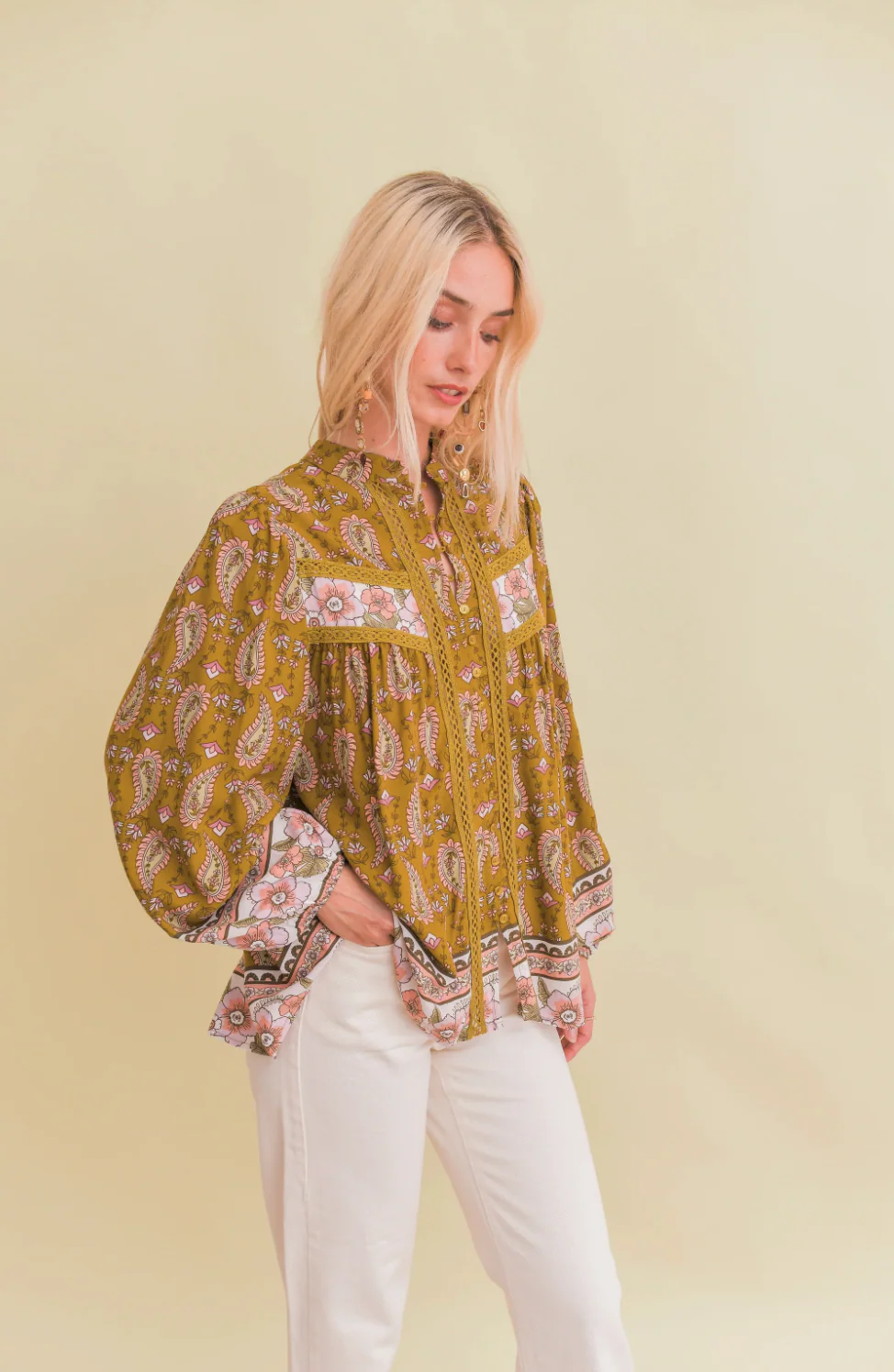 BEE Blouse in Mustard Gold Amalie Print - Image 4