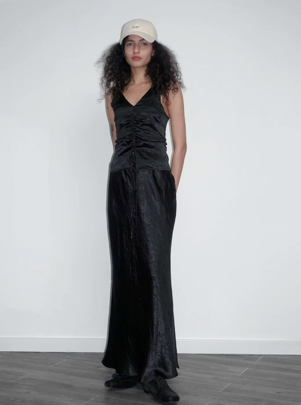 CAMILLE Silky Maxi Skirt in Black - Image 3