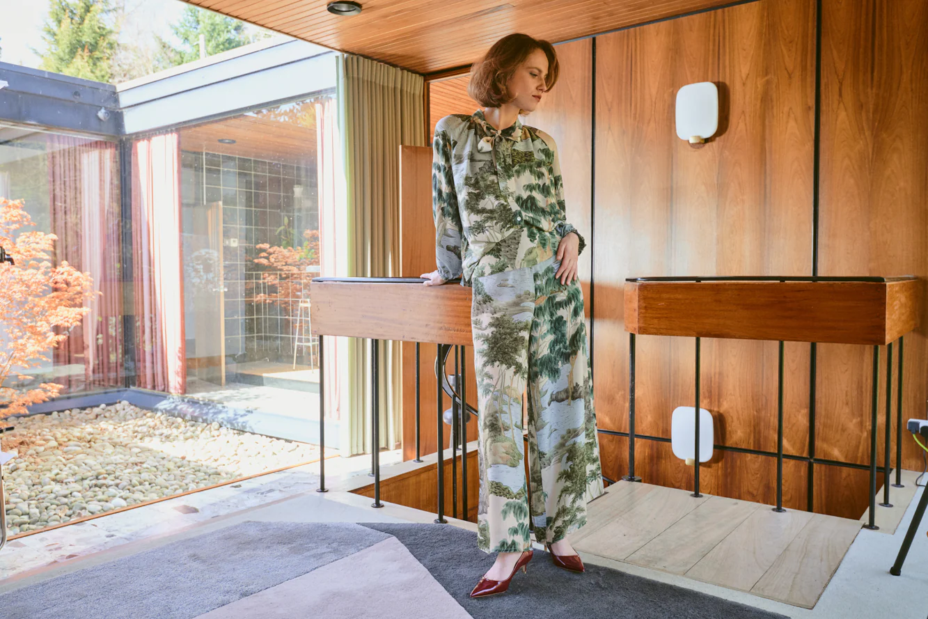 Crepe Palazzo Trousers in River and Trees Print by One Hundred Stars - PPCRVTNAT - Image 5