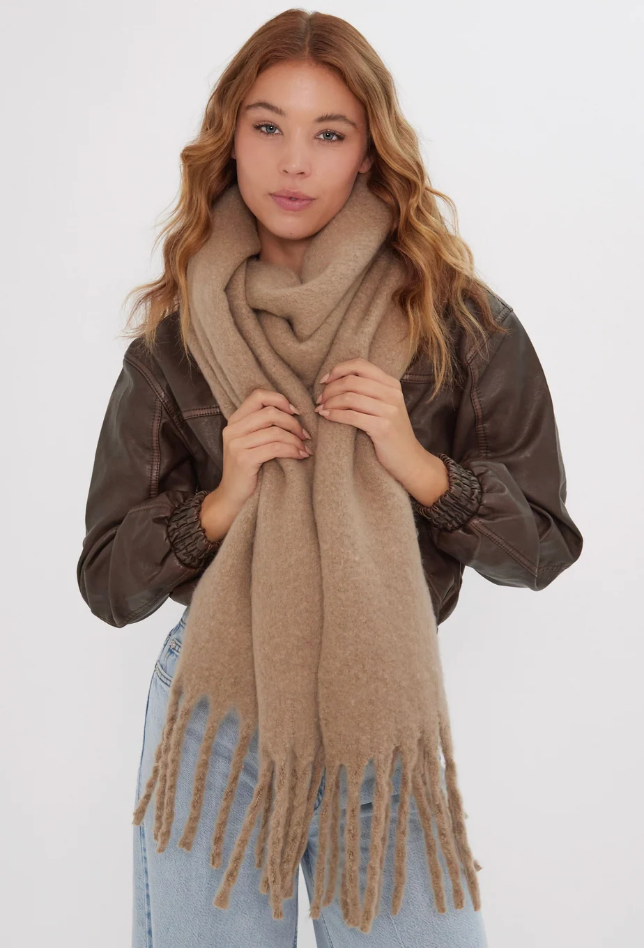 CRIMSON Fluffy Soft Chunky Scarf in Biscuit - Image 5