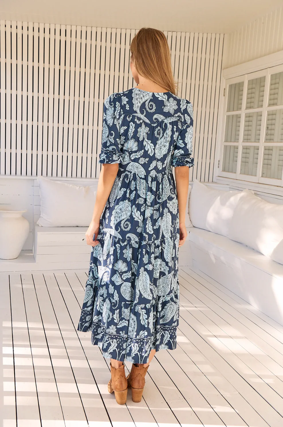 Eve Dress in Blue Navy Paisley Path Print - Image 3