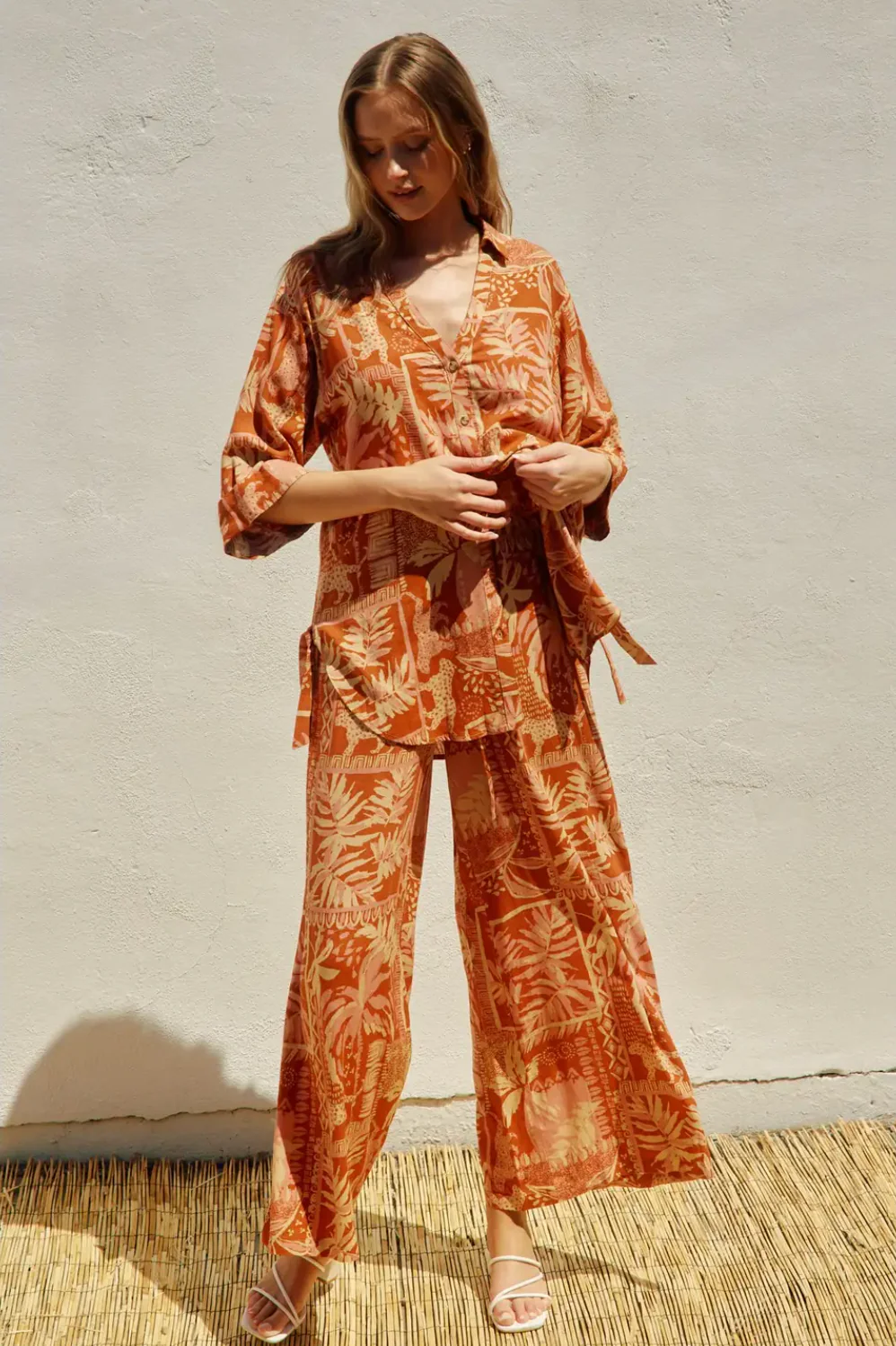 FERN Orange Printed Tie Side Shirt - Image 4