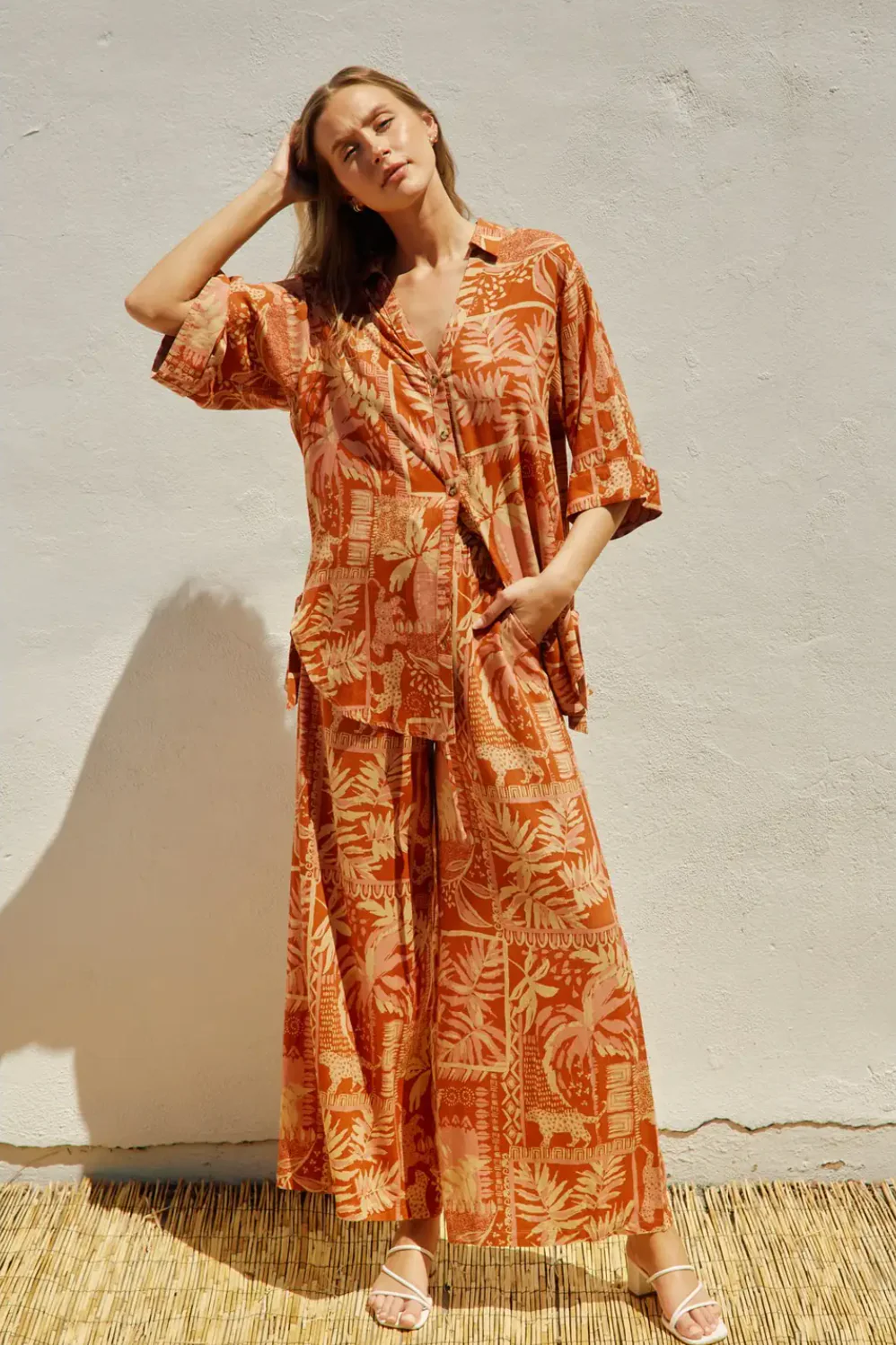 FERN Orange Printed Tie Side Shirt - Image 5