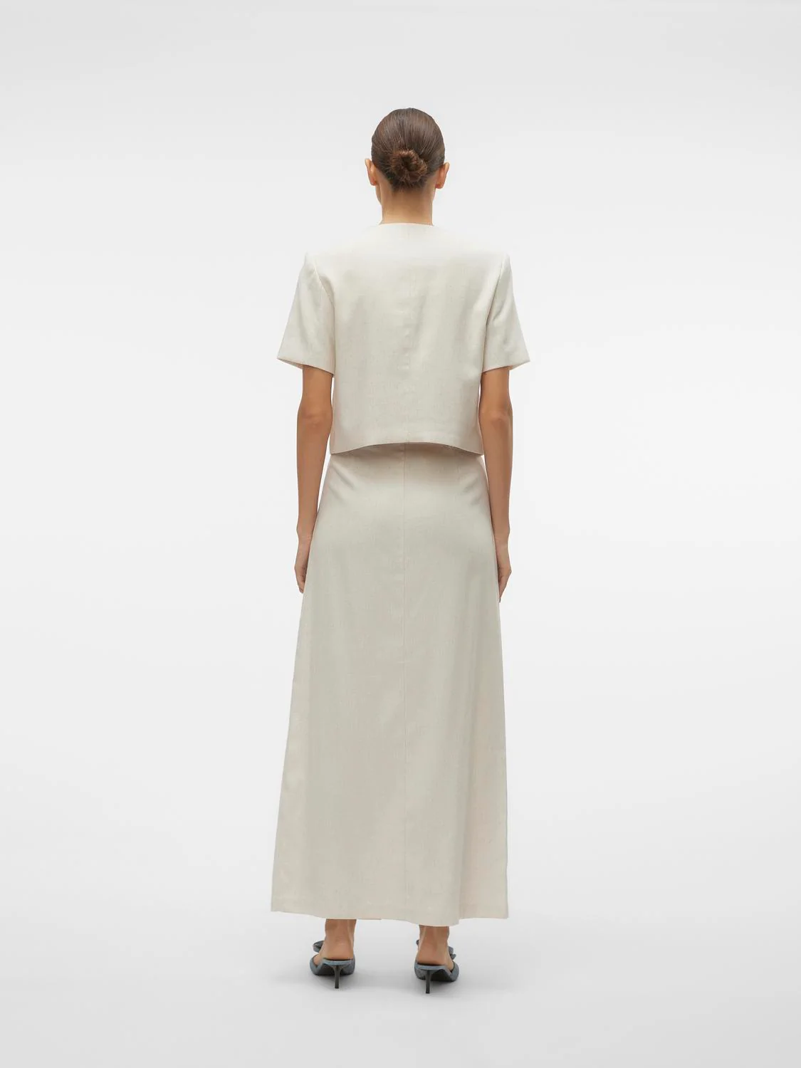 FLORENCE Long Linen Skirt with Split in Natural - Image 4
