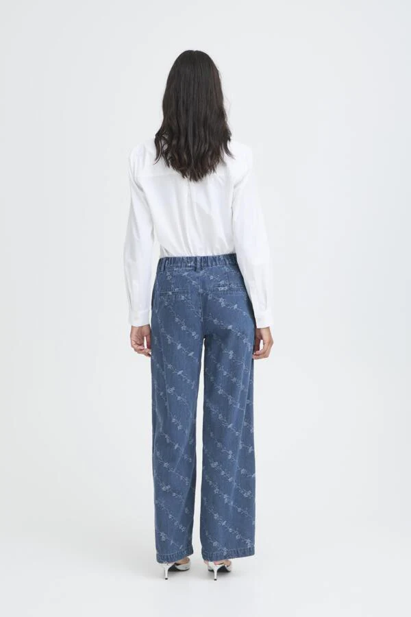 KANIO Embroidered Floral Vine Wide Leg Denim Jeans - Image 3