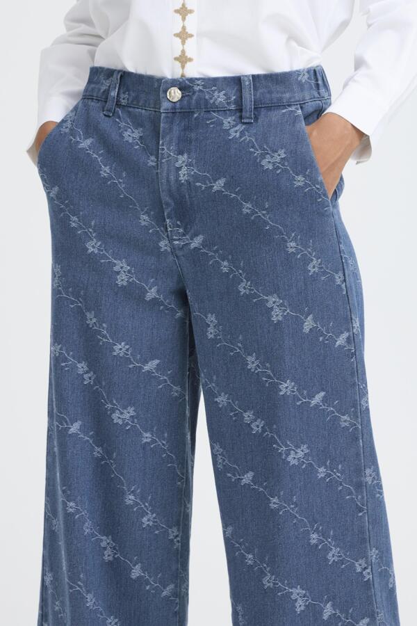 KANIO Embroidered Floral Vine Wide Leg Denim Jeans - Image 5