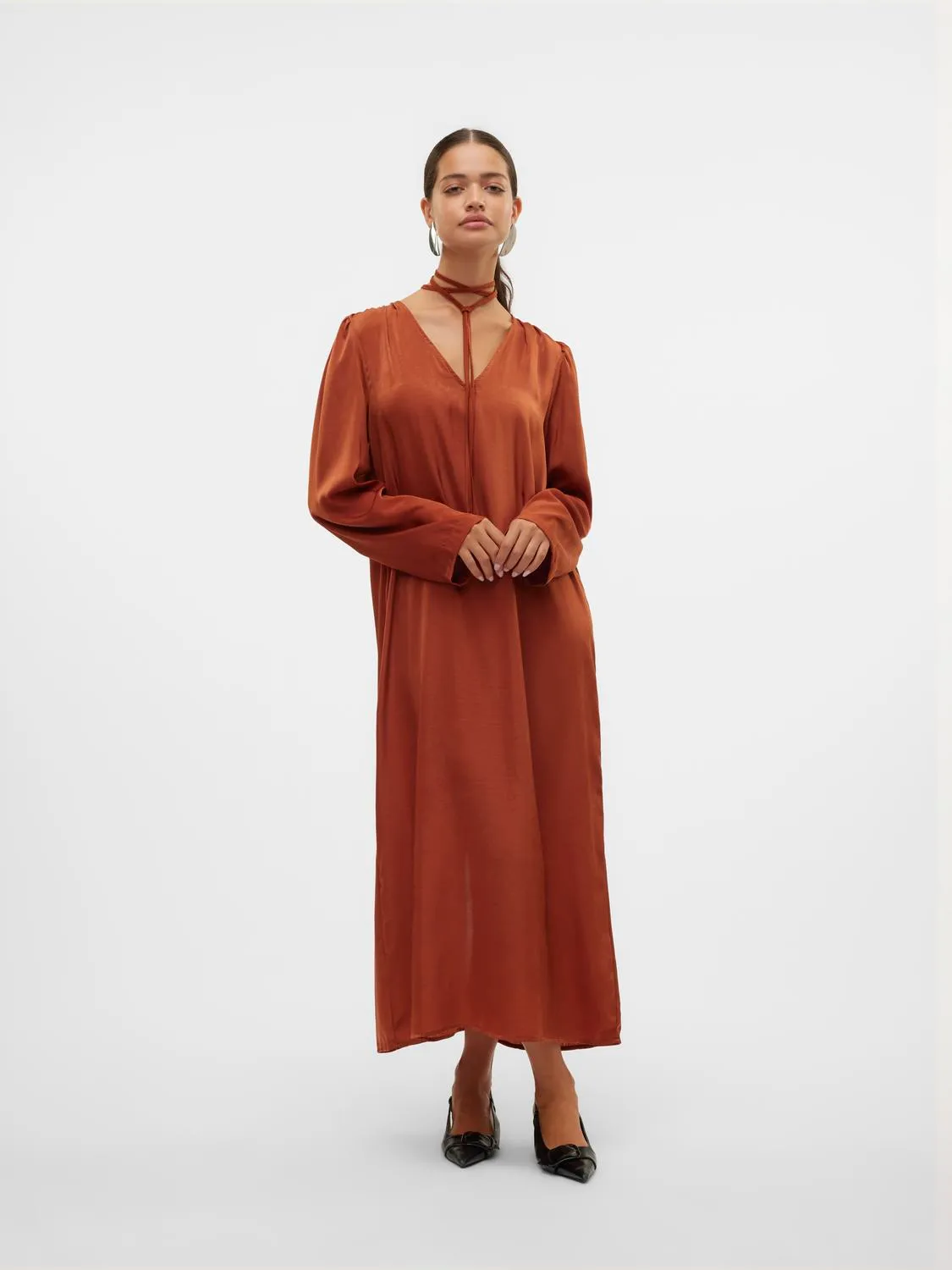 MAE Longline Silk Feel Burnt Orange Maxi Dress - Image 4