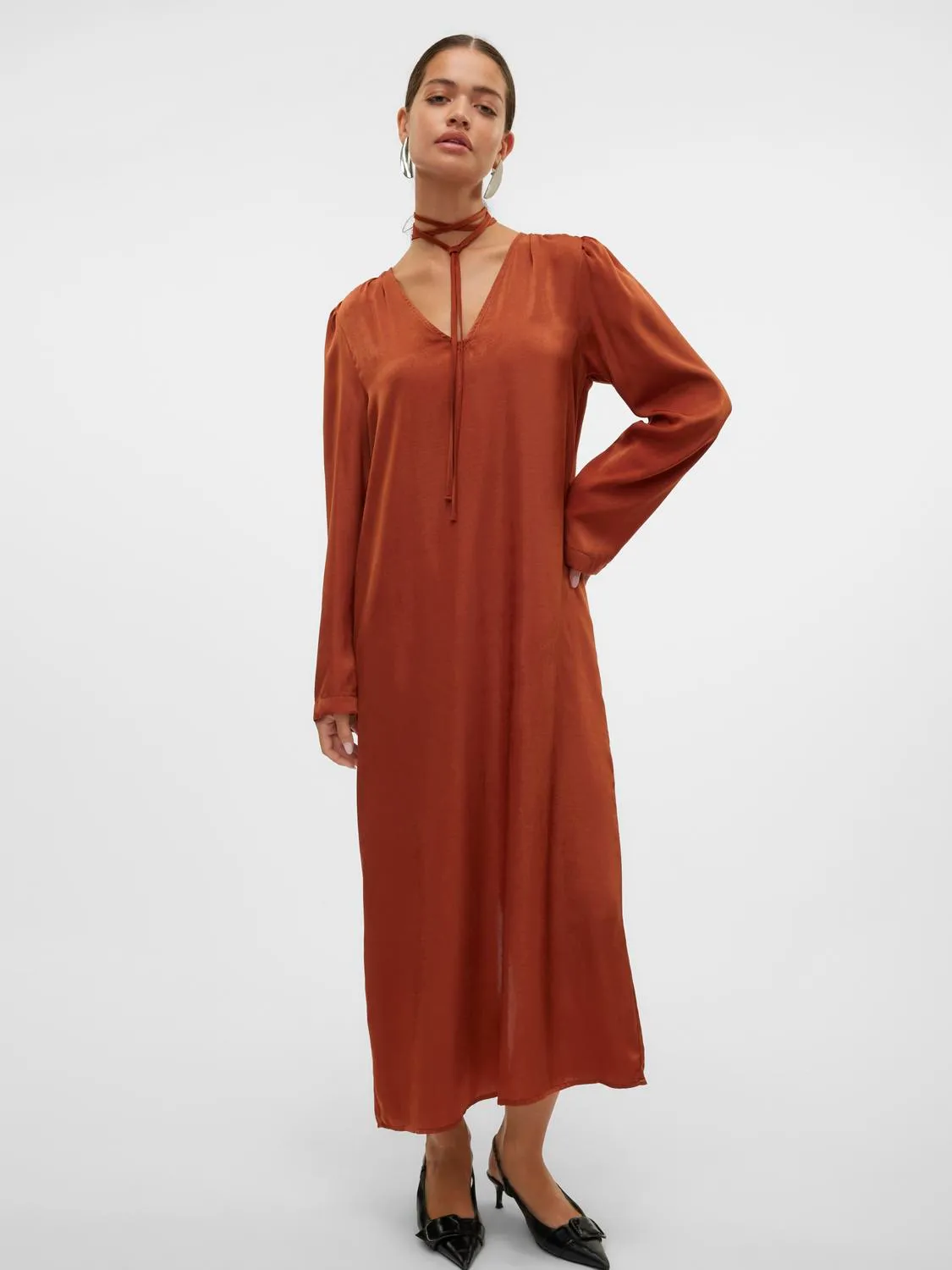 MAE Longline Silk Feel Burnt Orange Maxi Dress - Image 5