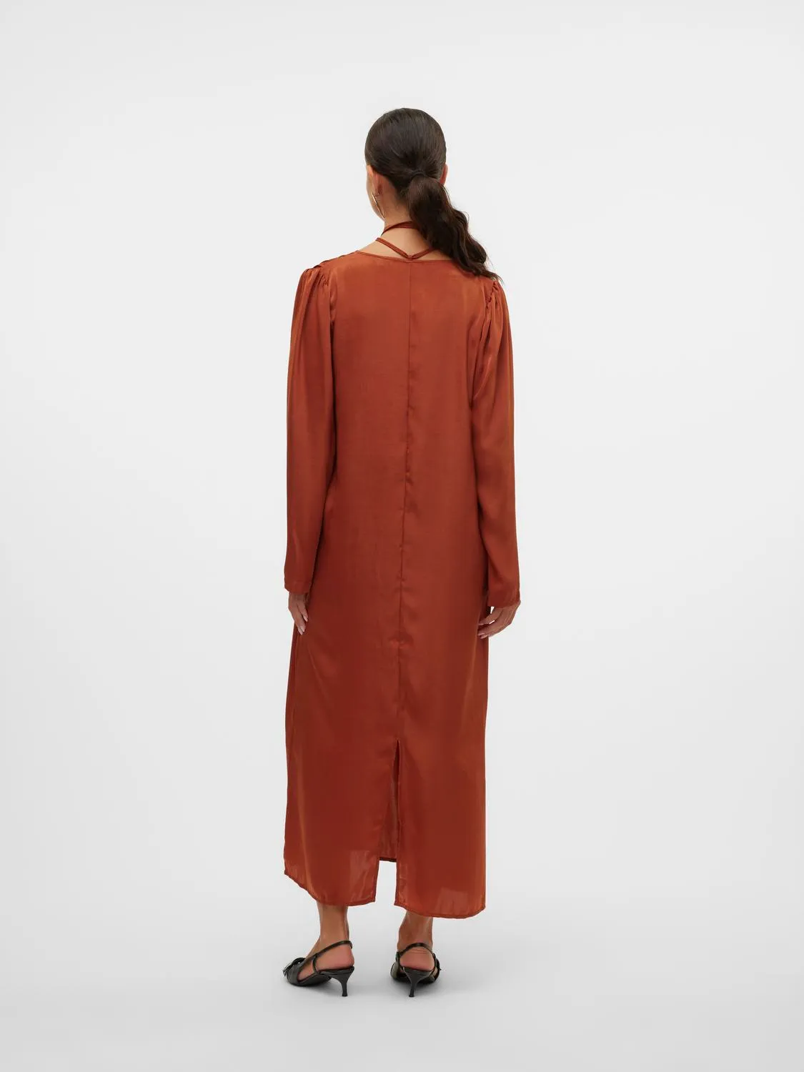 MAE Longline Silk Feel Burnt Orange Maxi Dress - Image 6