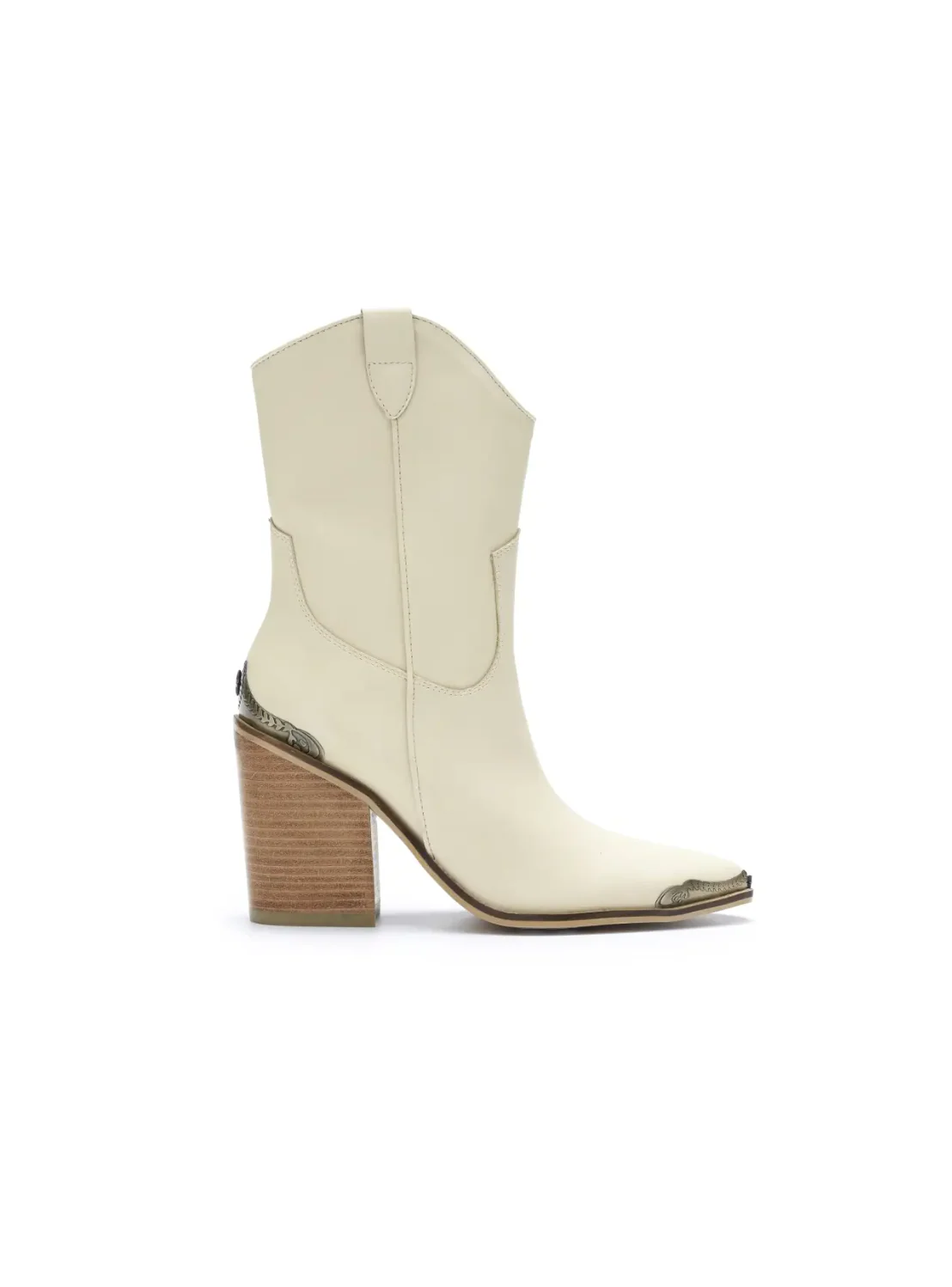BELLA Metal Tip Ankle Cowboy Boots in Cream - Image 3