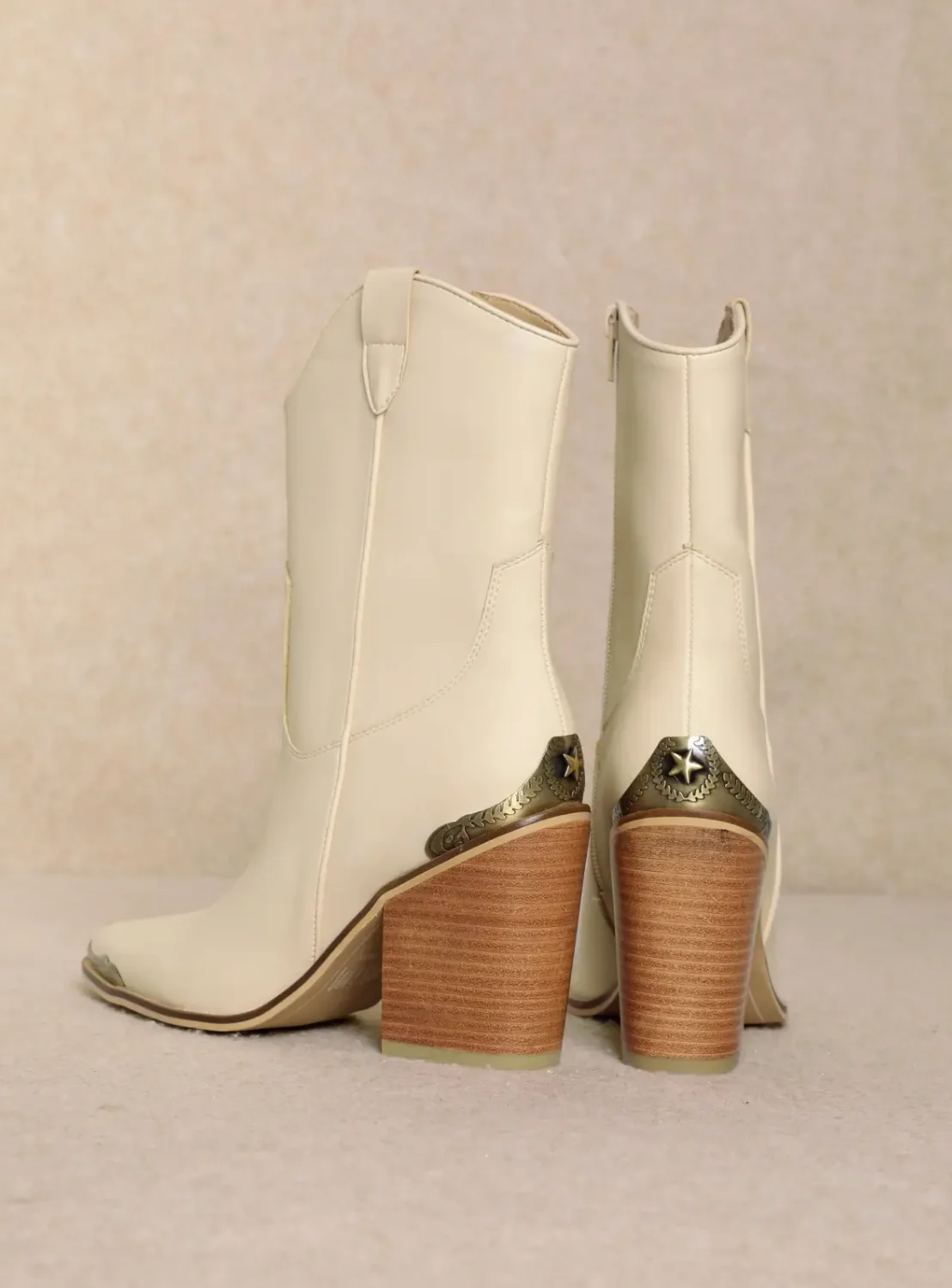 BELLA Metal Tip Ankle Cowboy Boots in Cream - Image 4