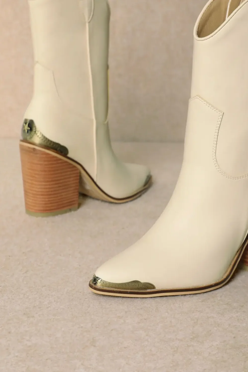 BELLA Metal Tip Ankle Cowboy Boots in Cream - Image 7