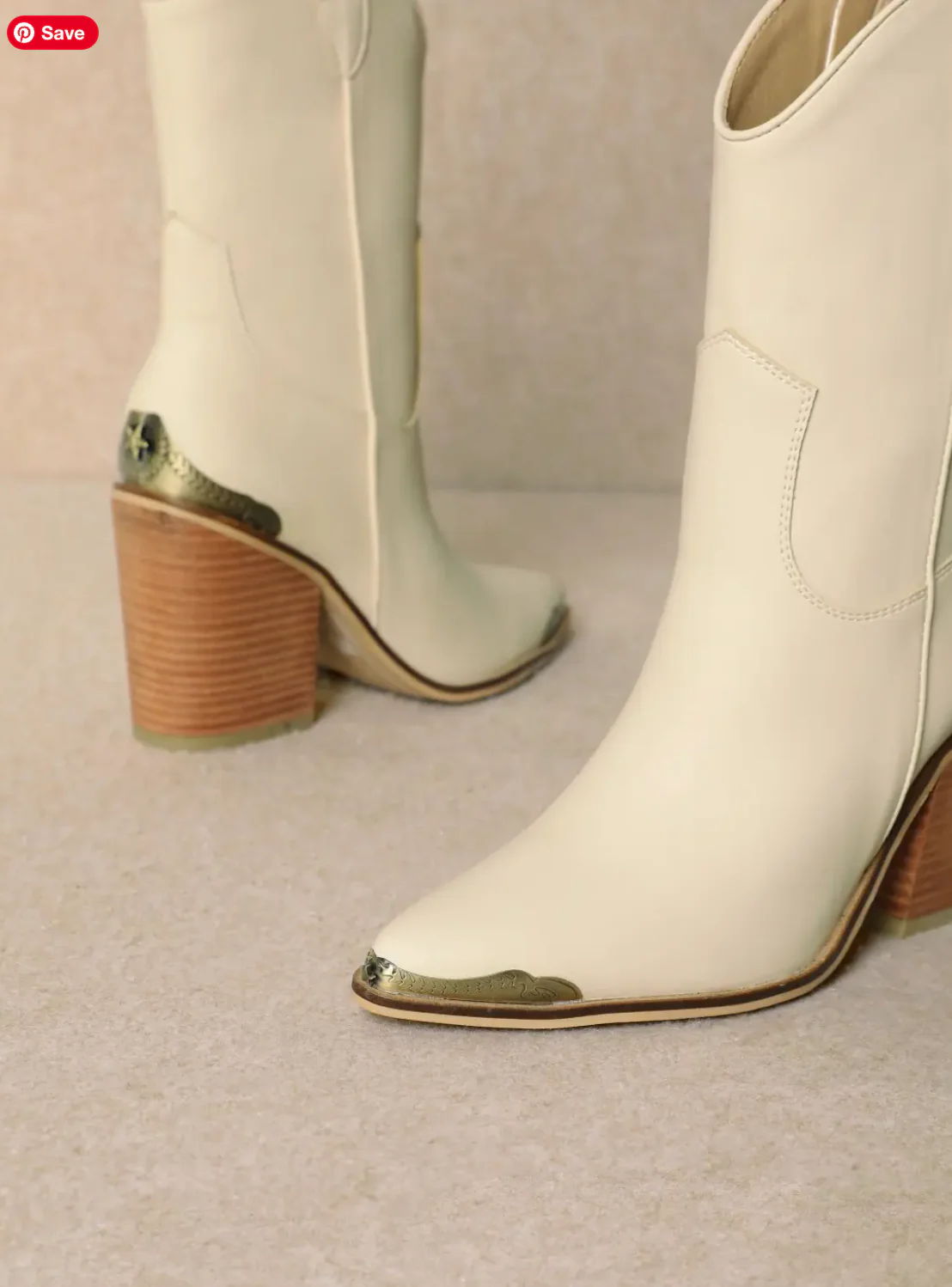 BELLA Metal Tip Ankle Cowboy Boots in Cream - Image 8