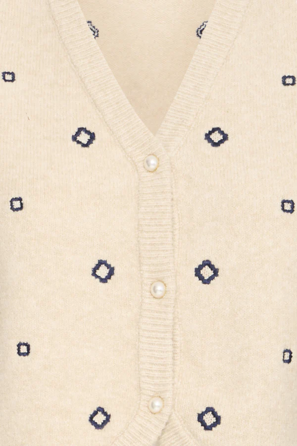 NADIKA Embroidered Sleeveless Knitted Slipover Gillet Cream and Navy - Image 3