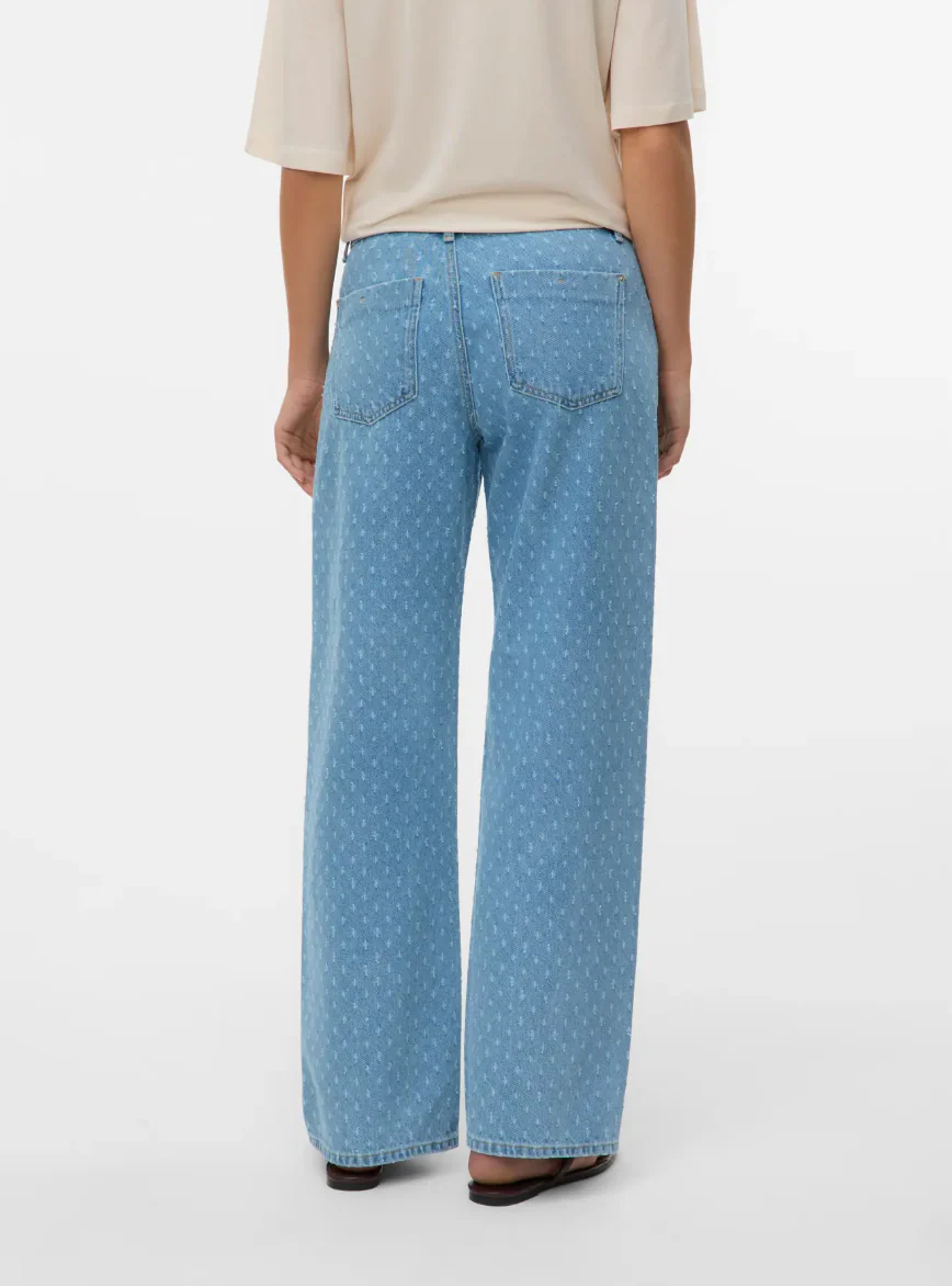 NANCY Light Wash Mid Rise Textured Wide Leg Jeans - Image 3