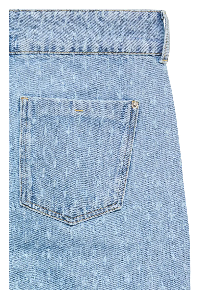 NANCY Light Wash Mid Rise Textured Wide Leg Jeans - Image 4