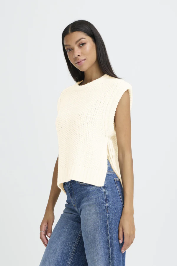 NITTA Sleeveless Knitted Slipover Gillet in Birch Cream - Image 10