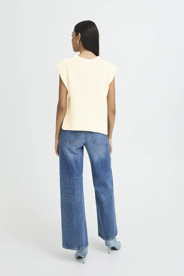 NITTA Sleeveless Knitted Slipover Gillet in Birch Cream - Image 11