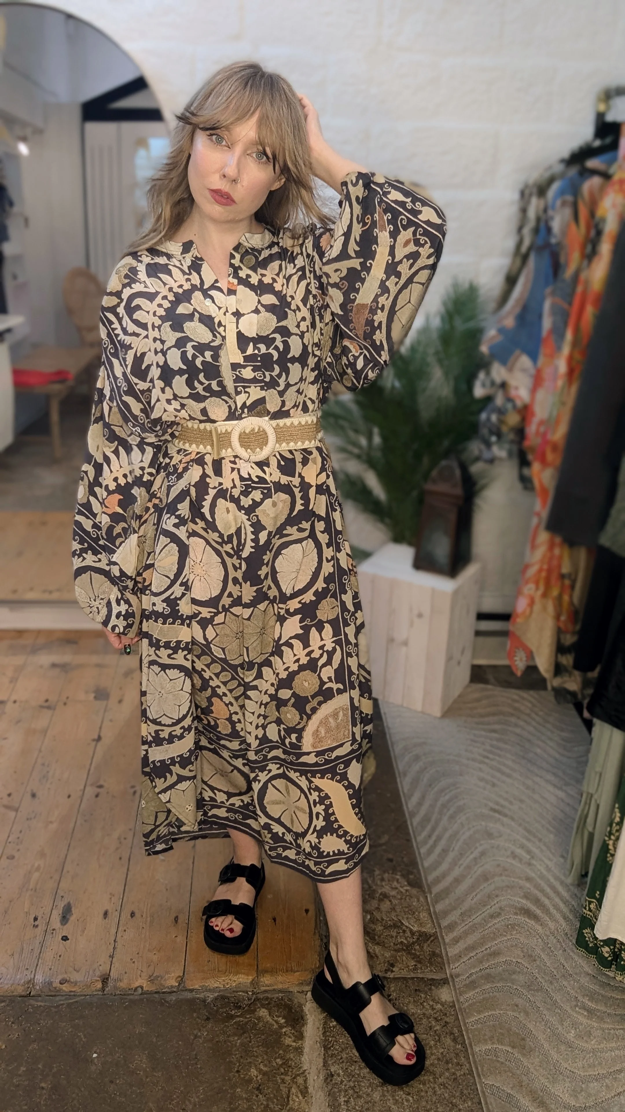 One Hundred Stars Darcy Dress in Charcoal Susani Print - DRDSUSCHA - Image 11