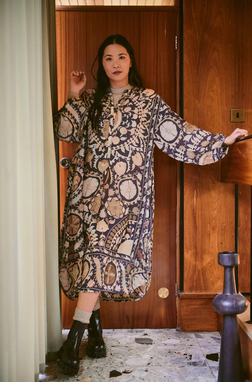 One Hundred Stars Darcy Dress in Charcoal Susani Print - DRDSUSCHA - Image 6