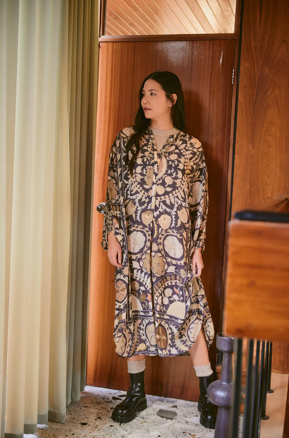 One Hundred Stars Darcy Dress in Charcoal Susani Print - DRDSUSCHA - Image 7