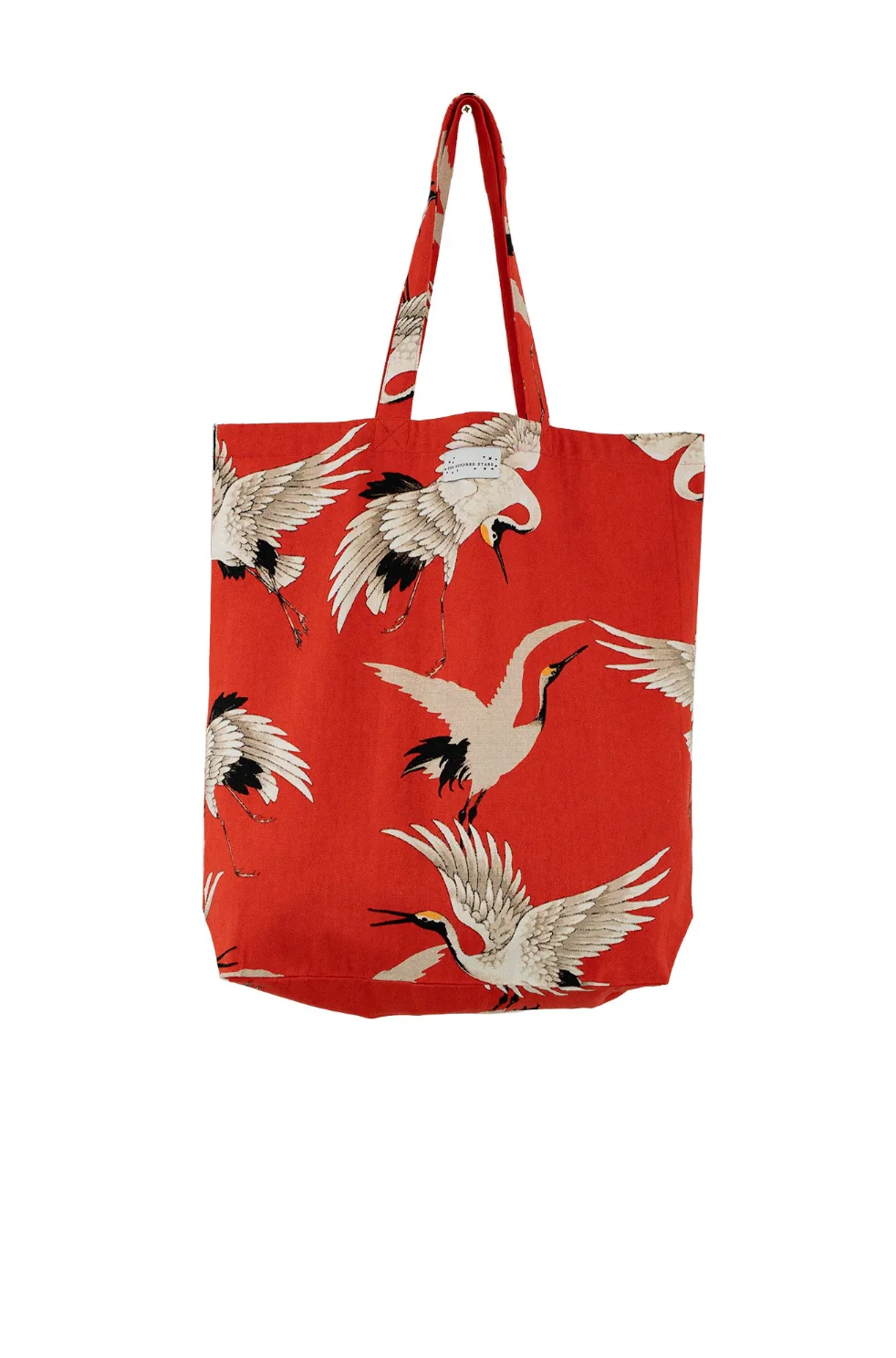 One Hundred Stars Large Canvas Shopper Bag in Scarlet Red Stork Print - BAGSTOSCA - Image 4