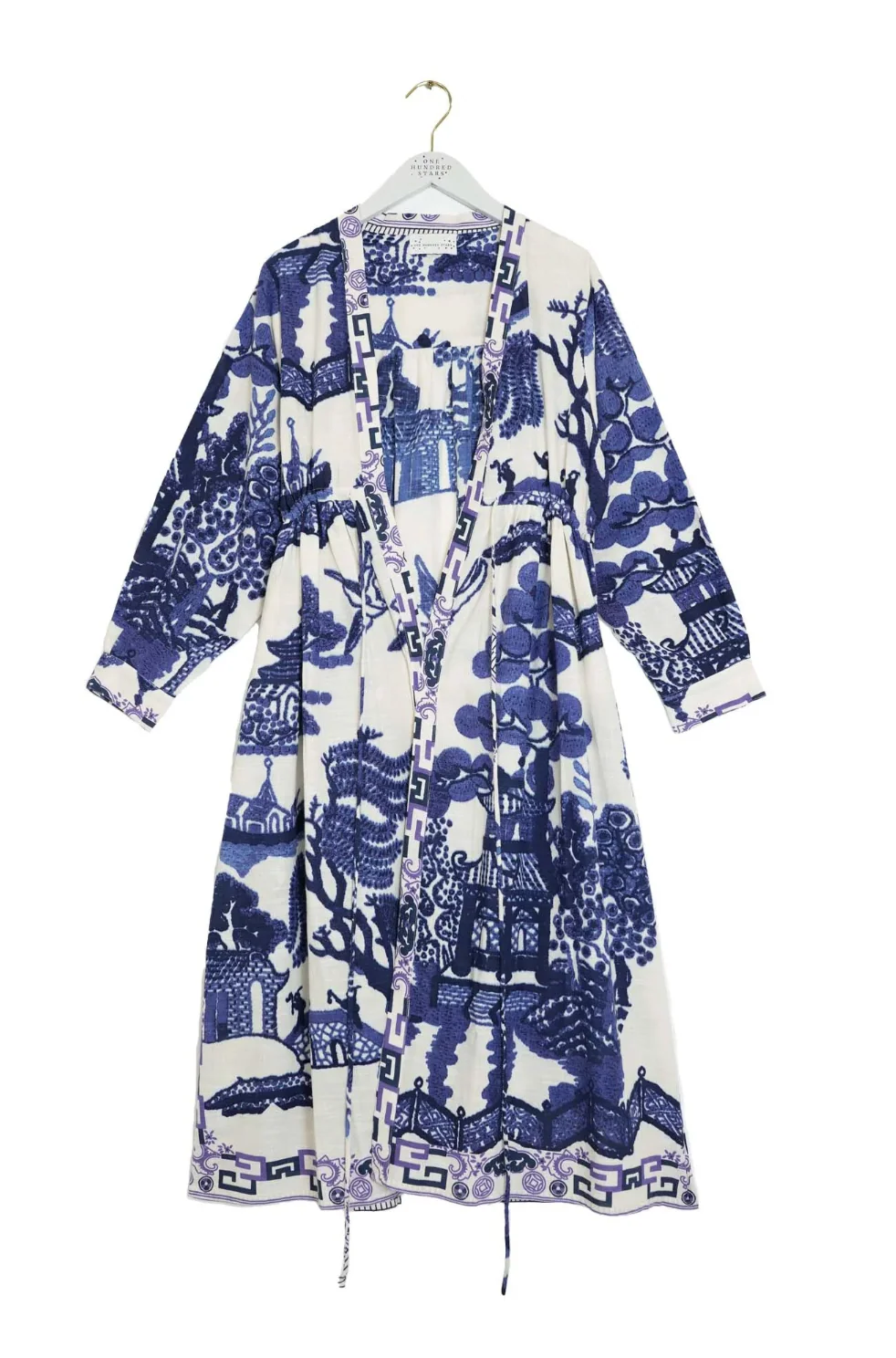 One Hundred Stars Mid Length Cotton Duster Kimono in Giant Willow Blue Print - DUSGIWBLU - Image 6