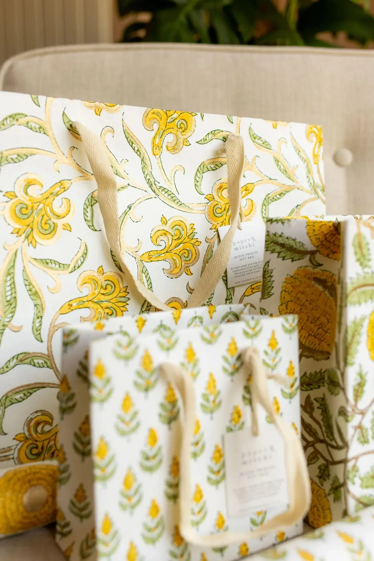 Paper Mirchi Sustainable Luxe Gift Bag in Yellow Florals- Small - Image 12