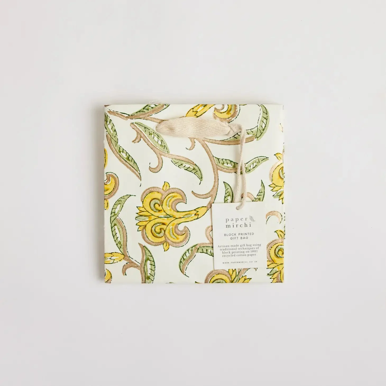 Paper Mirchi Sustainable Luxe Gift Bag in Yellow Florals- Small - Image 7