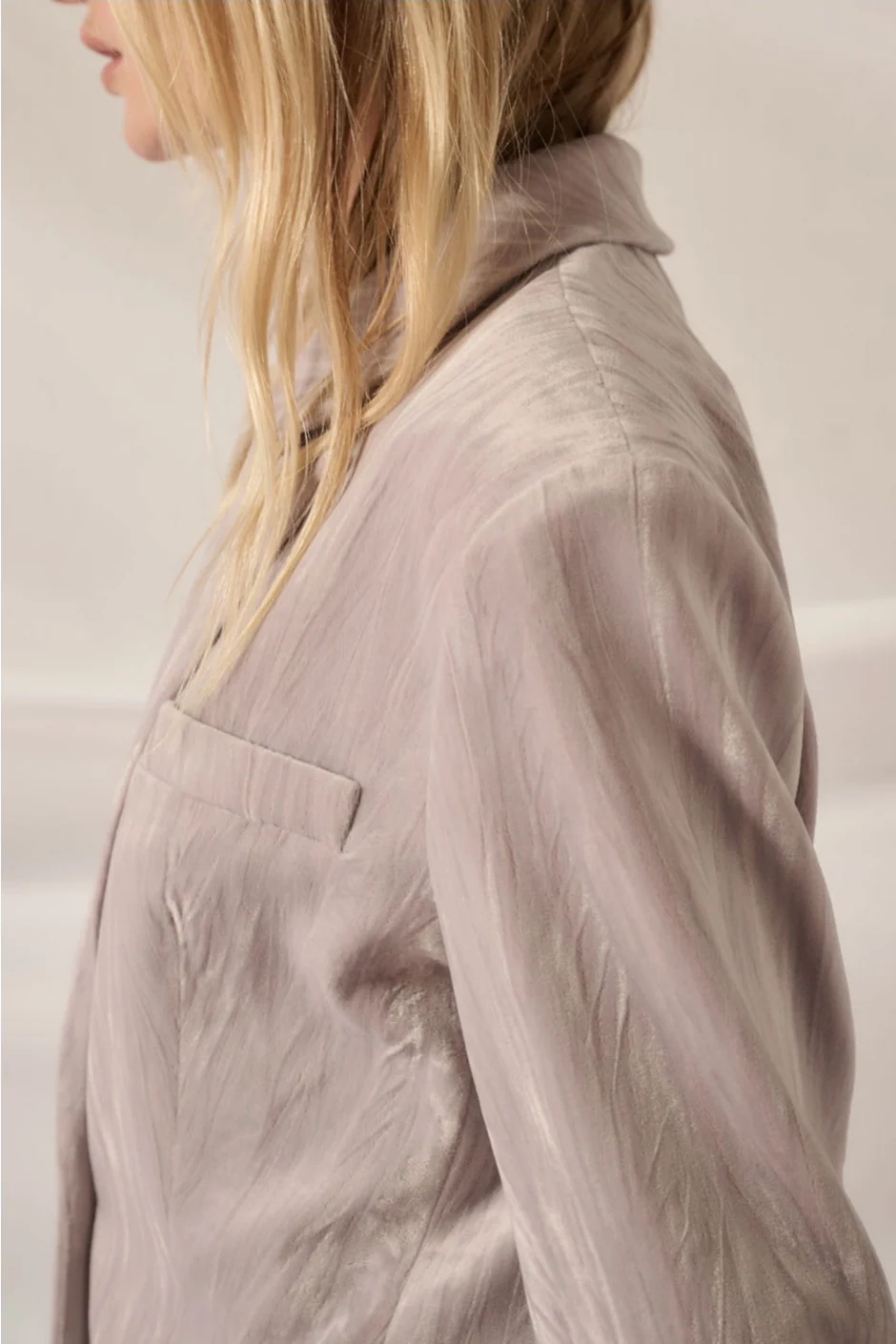 PATIENCE Crinkle Velvet Pocket Blazer in Fawn Grey - Image 6