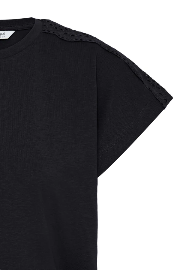 PRISMI V Neck Short Sleeve Cotton Tee in Black - Image 3