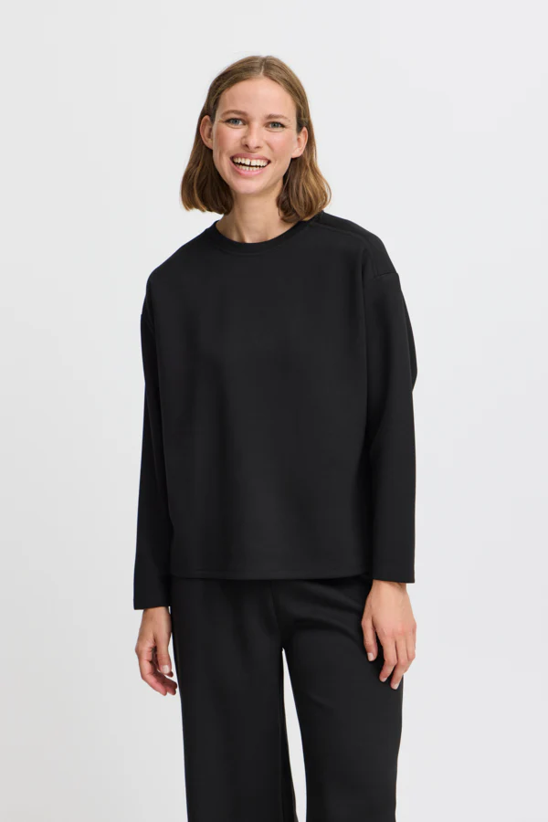 BANA T01 Long Sleeve Round Neck Soft Touch Sweatshirt in Black - Image 5