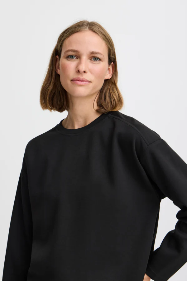BANA T01 Long Sleeve Round Neck Soft Touch Sweatshirt in Black - Image 6