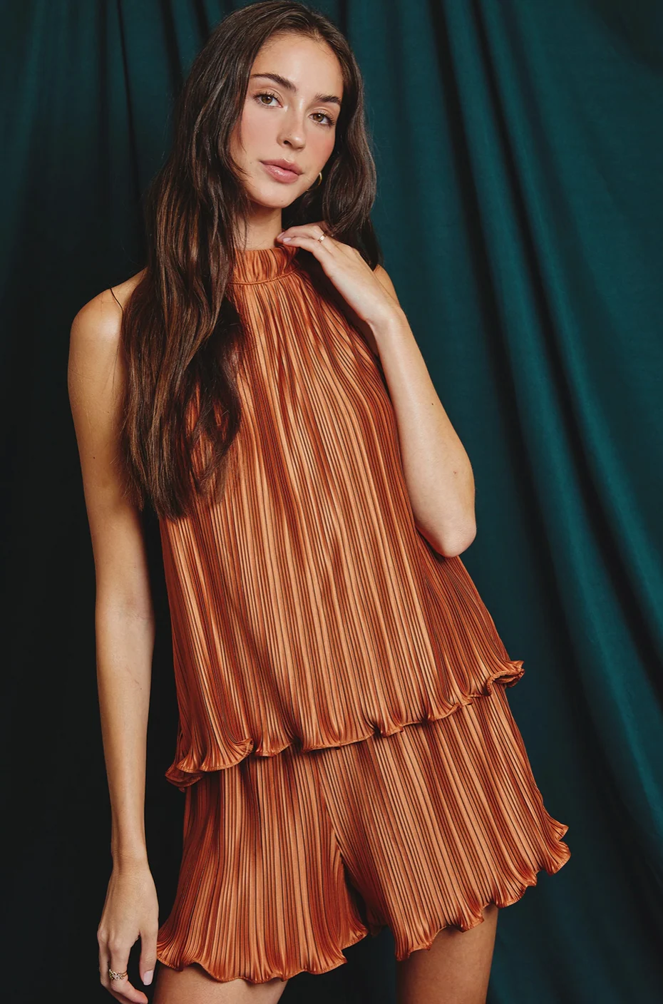 Sally Pleat Shorts in Terracotta - Image 4