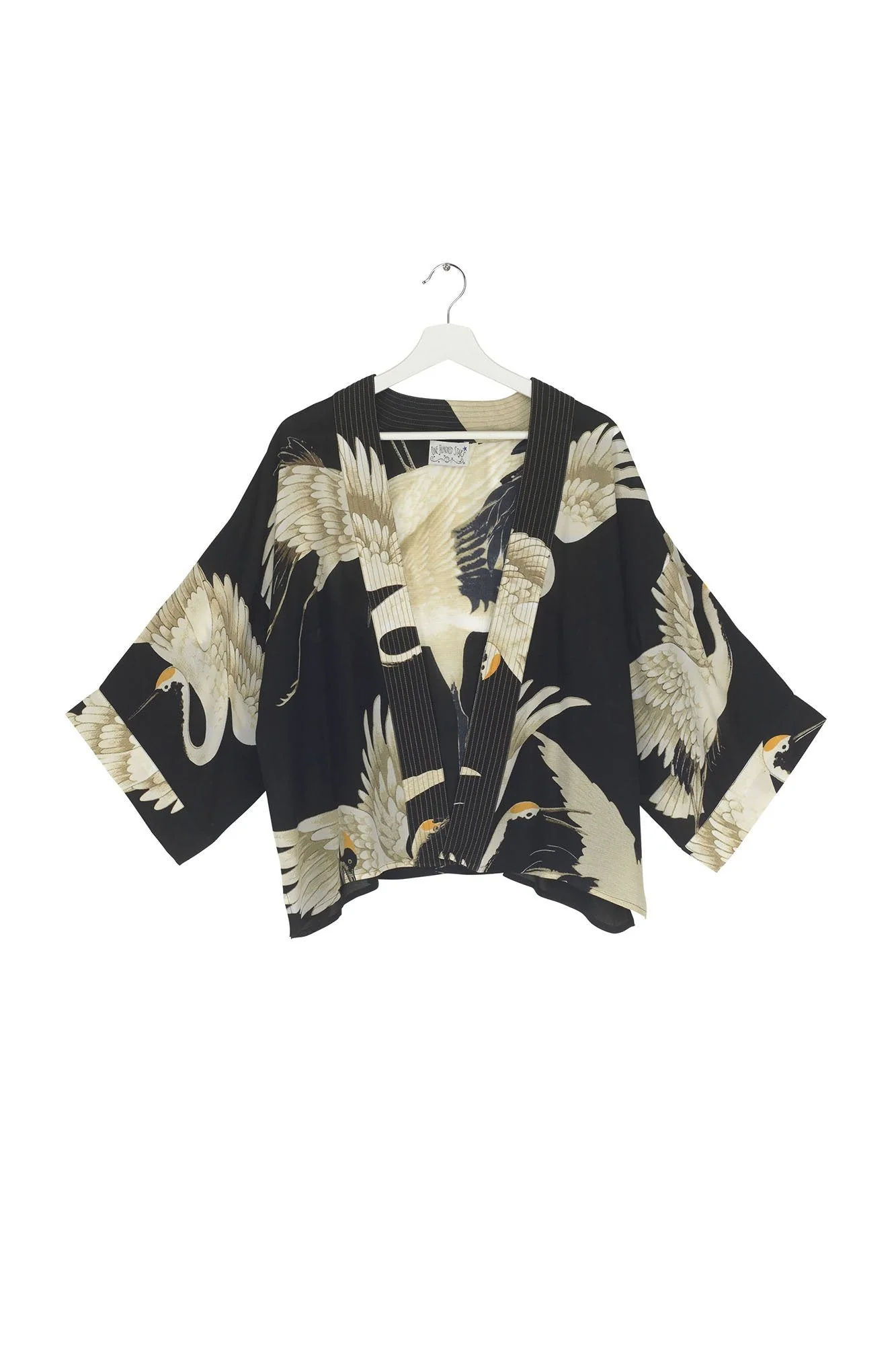 Black Stork Short Kimono in Crepe by One Hundred Stars - CKMSTOBLK - Image 5