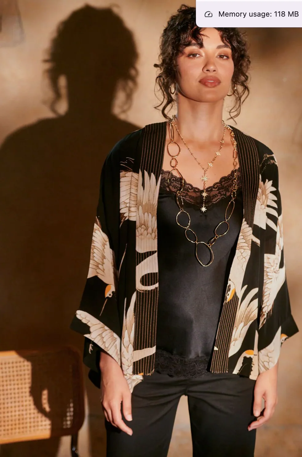 Black Stork Short Kimono in Crepe by One Hundred Stars - CKMSTOBLK - Image 9
