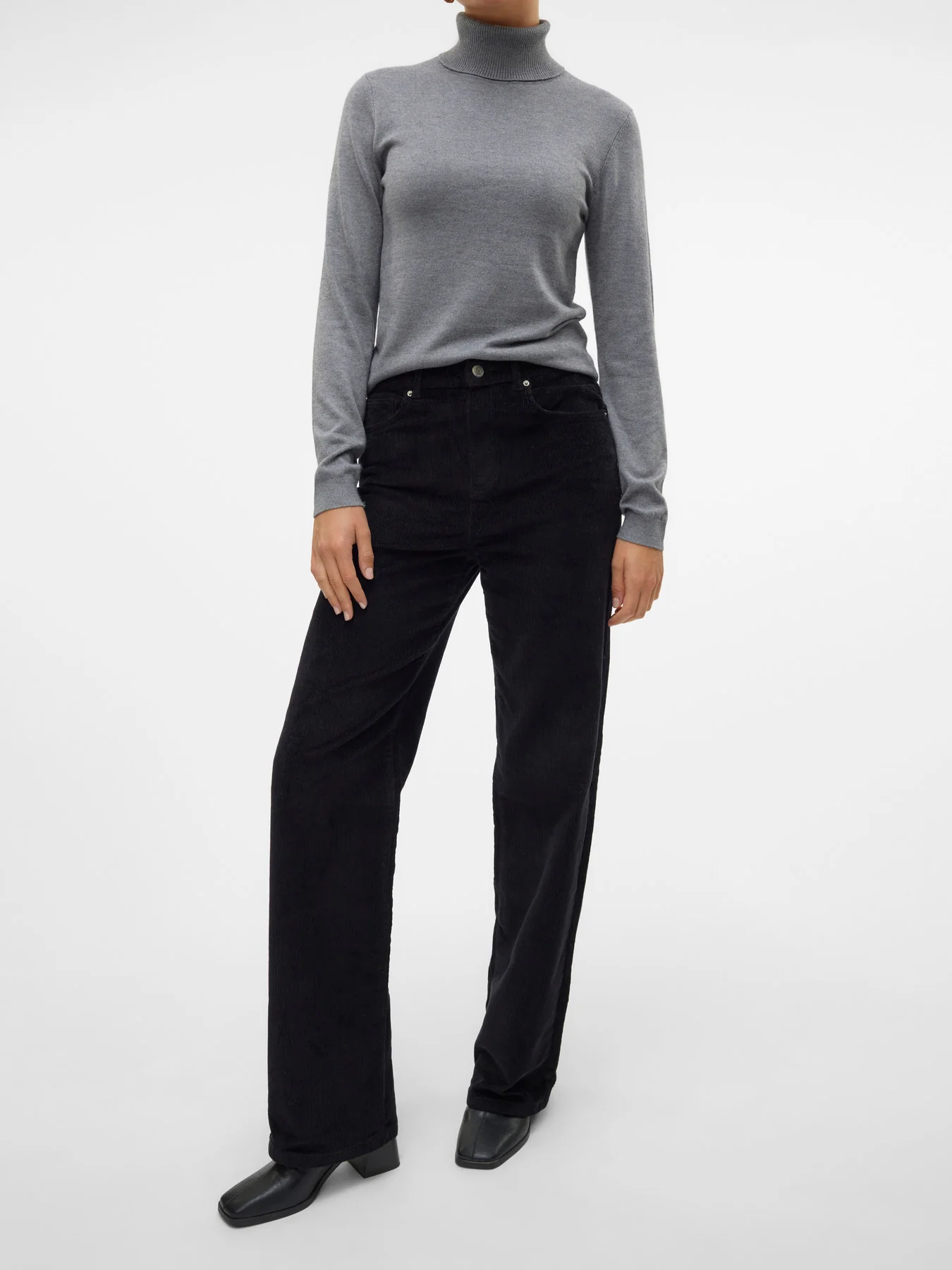 TESSA Corduroy High Rise Wide Leg Trousers in Black - Image 4