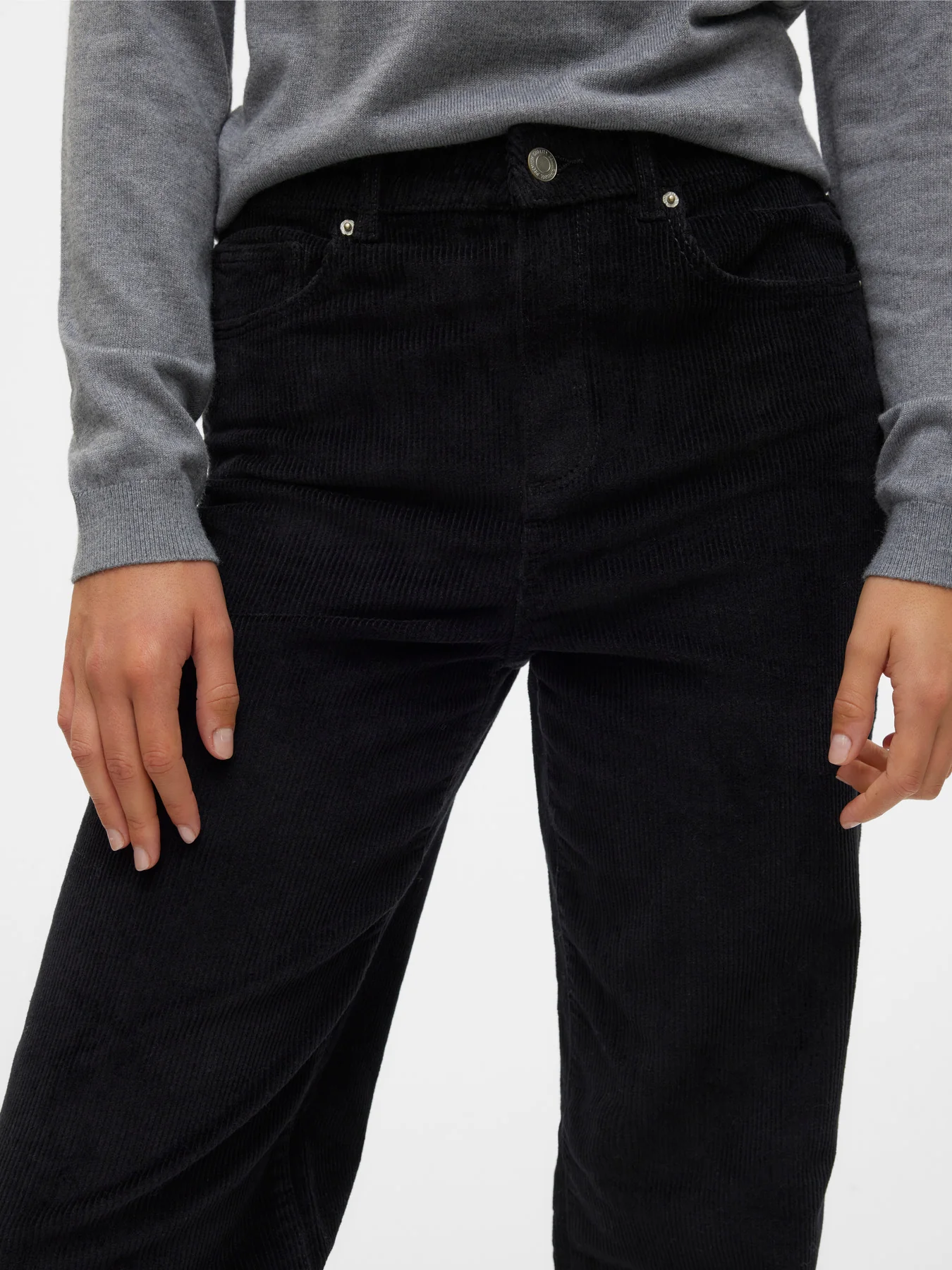 TESSA Corduroy High Rise Wide Leg Trousers in Black - Image 5