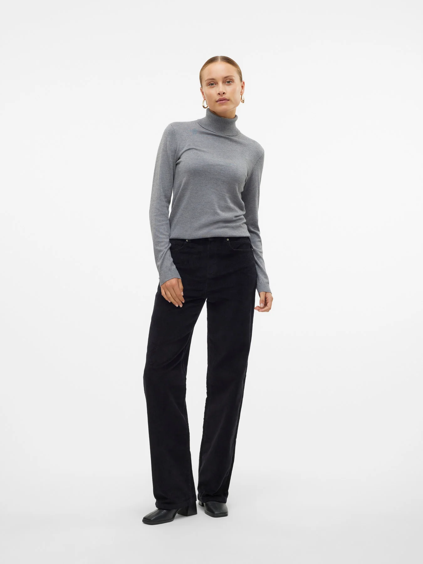 TESSA Corduroy High Rise Wide Leg Trousers in Black - Image 6