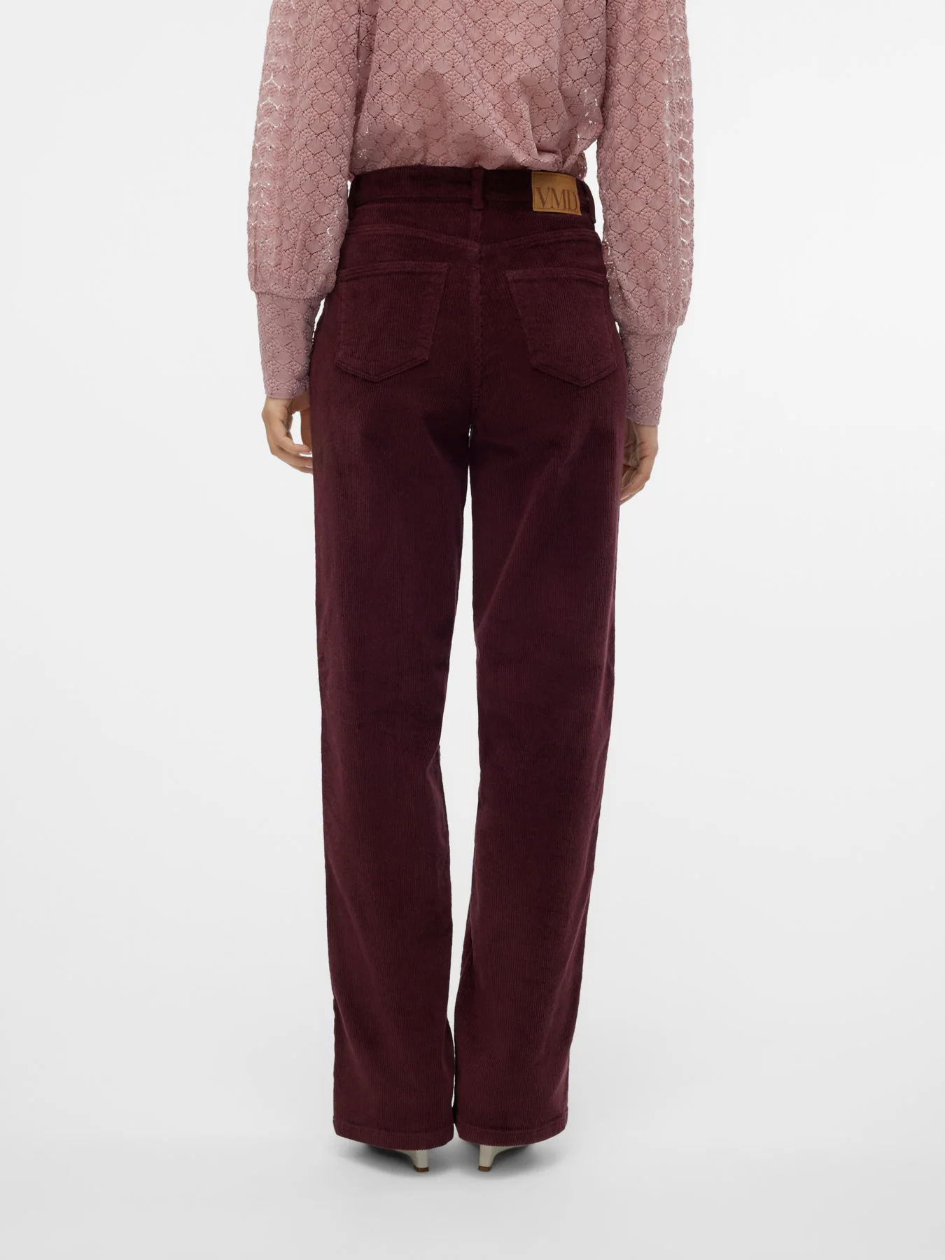 TESSA Corduroy High Rise Wide Leg Trousers in Burgundy Port Royale - Image 3
