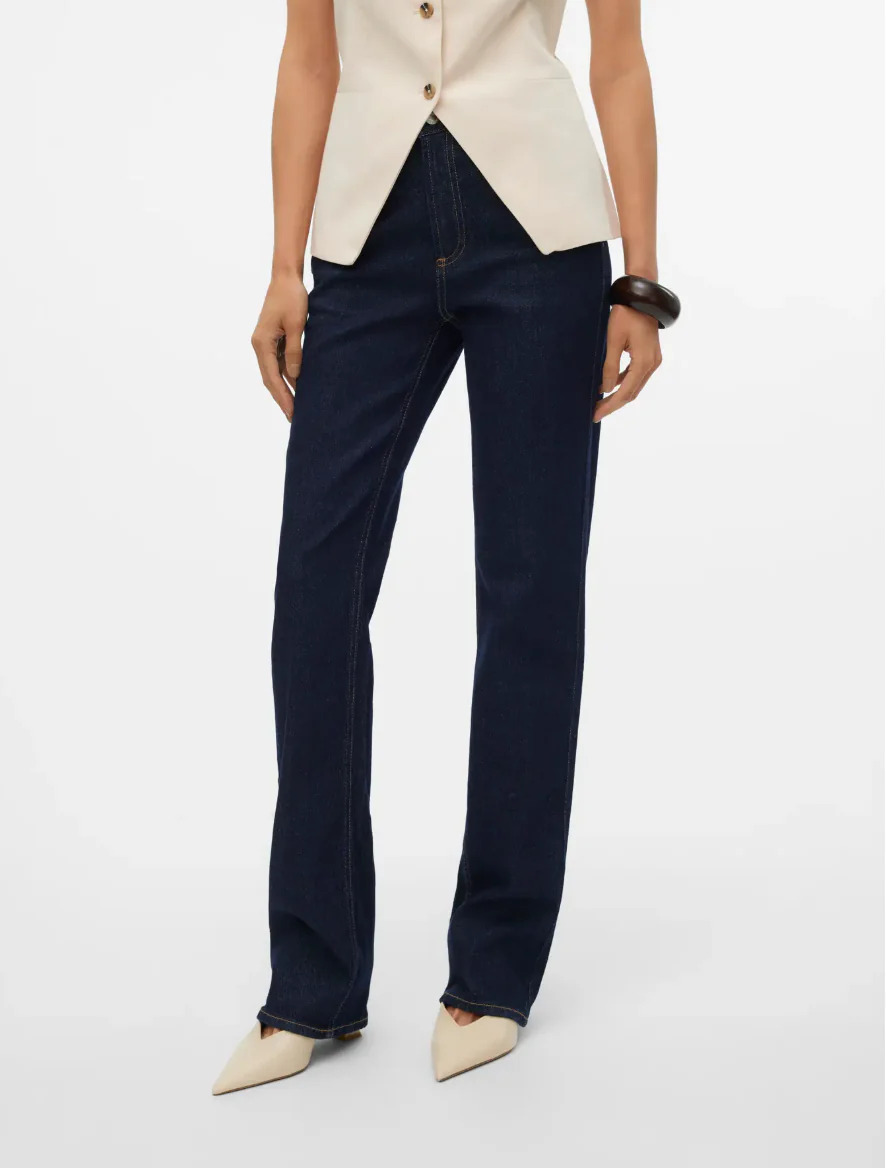 TESSA High Rise Straight Leg Jeans in Dark Blue Denim - Image 4